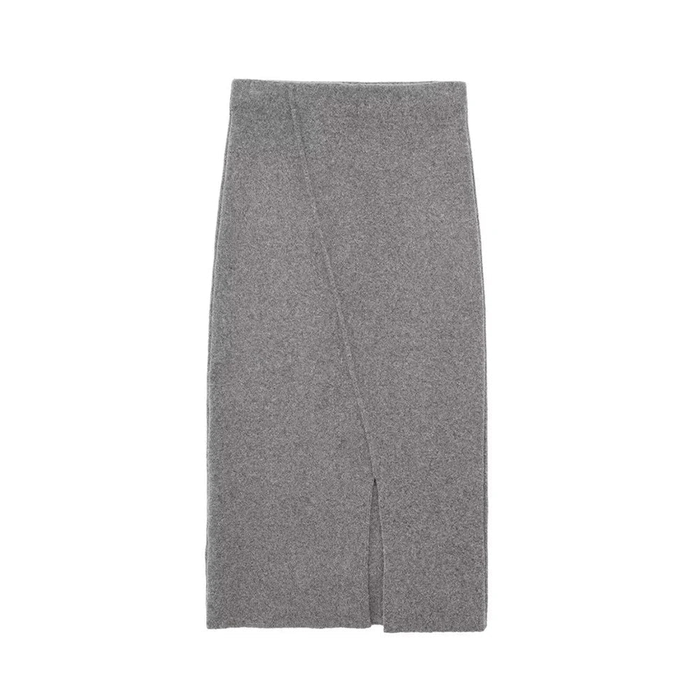 Women V-Neck Irregular Cardigans Knitted Elegant Skirt Grey Two Piece Outfits