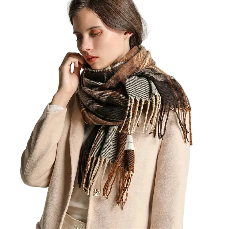 Women Winter Cashmere Tassel Knitted Foulard Blanket Shawl