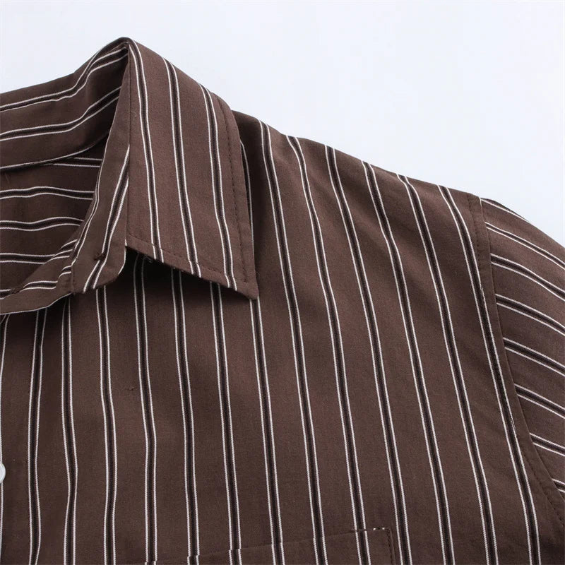 Women Long Sleeves Vertical Stripe Formal Shirt