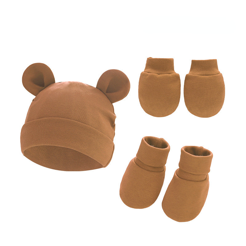 Baby Newborn Cotton Bonnet Hats+Gloves+Socks Set