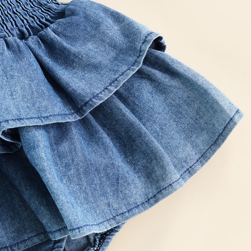 Kids Baby Girl Sleeveless Ruffle Denim Suspender Romper