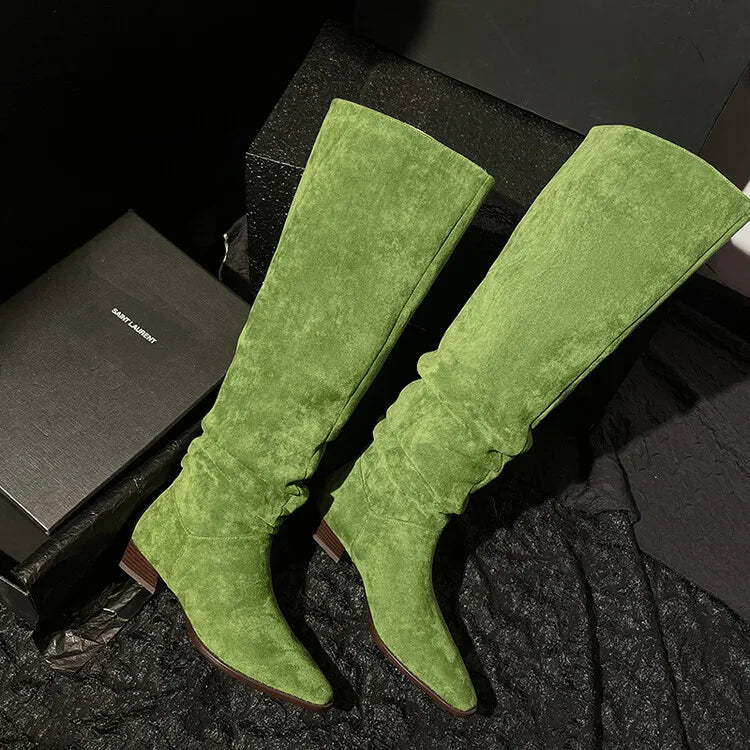 Accessories Women Faux Suede Pleated Boots