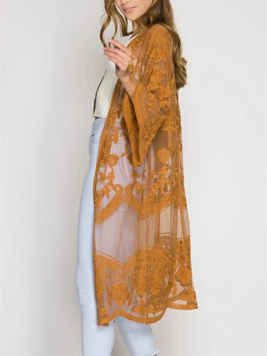 Women Casual Embroidered Flower Cover Up