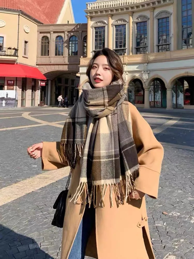 Women Winter Cashmere Tassel Knitted Foulard Blanket Shawl