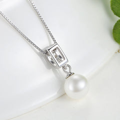 Sterling Silver 925 Simulated Pearl Pendant Necklace Long Chain Necklace