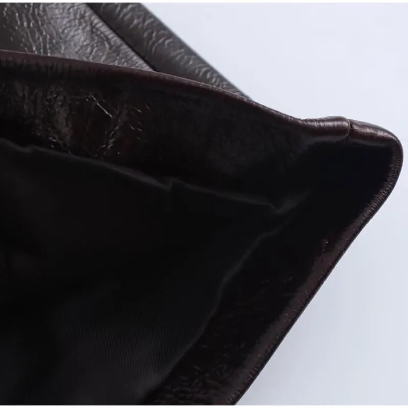 Women Leather High Waist A-line Skirt Suits