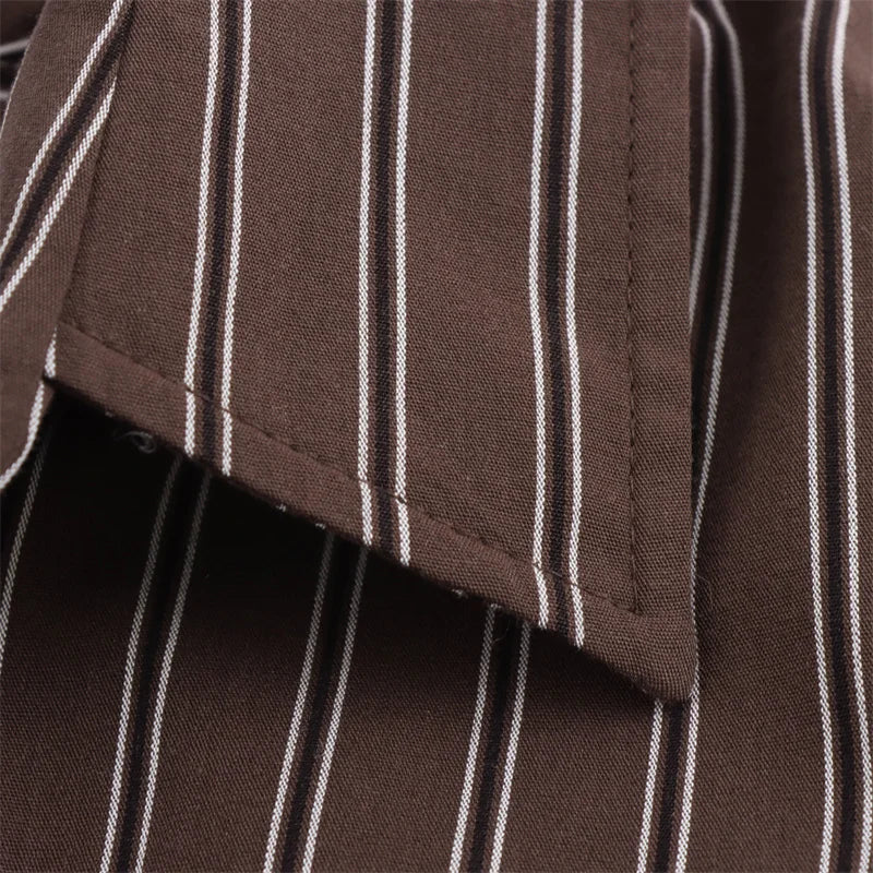 Women Long Sleeves Vertical Stripe Formal Shirt