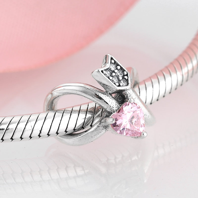 Women Accessories 925 Sterling Silver Ribbon Chocolate Heart Bead Bracelet