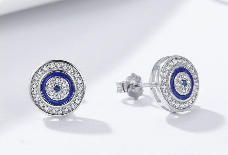 Sterling Silver 925 Women Blue Zircon Stud Earrings