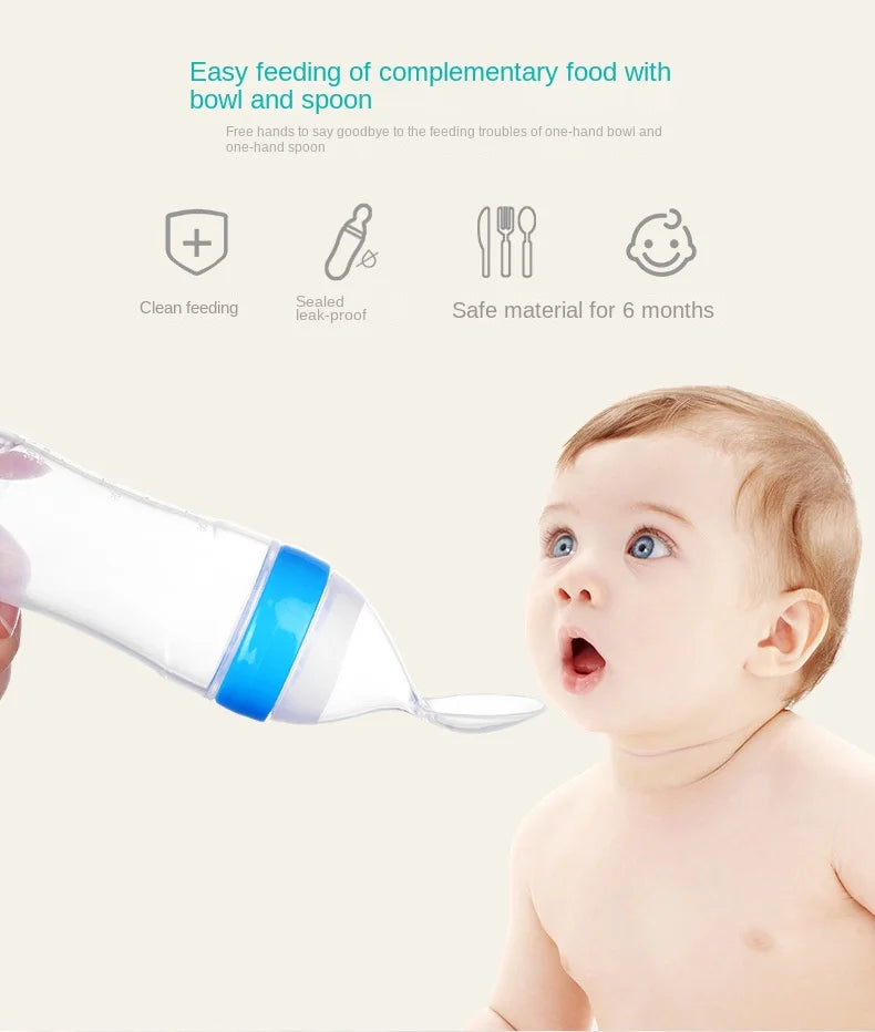 Baby Silicone Squeeze Feeding Bottle Spoon