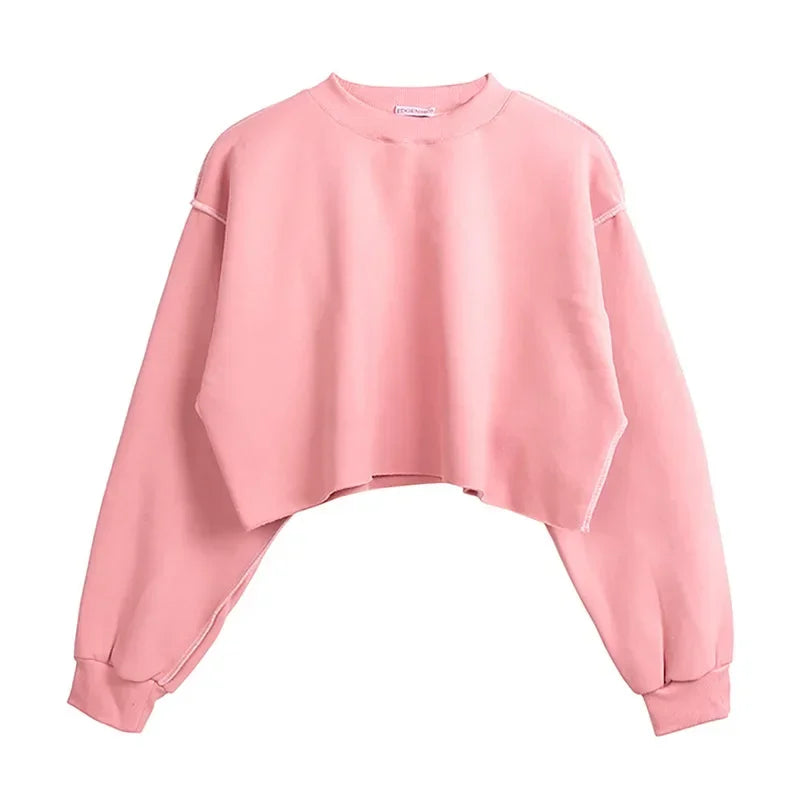 Women Casual Long Sleeve Short Sweatshirts Pullovers
