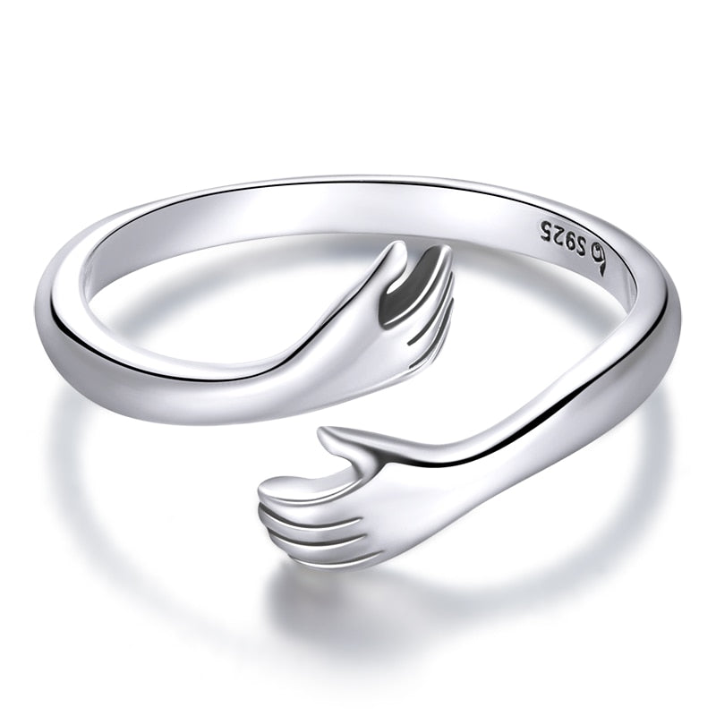 Sterling Silver 925 Hug Warmth and Love Hand Adjustable Ring