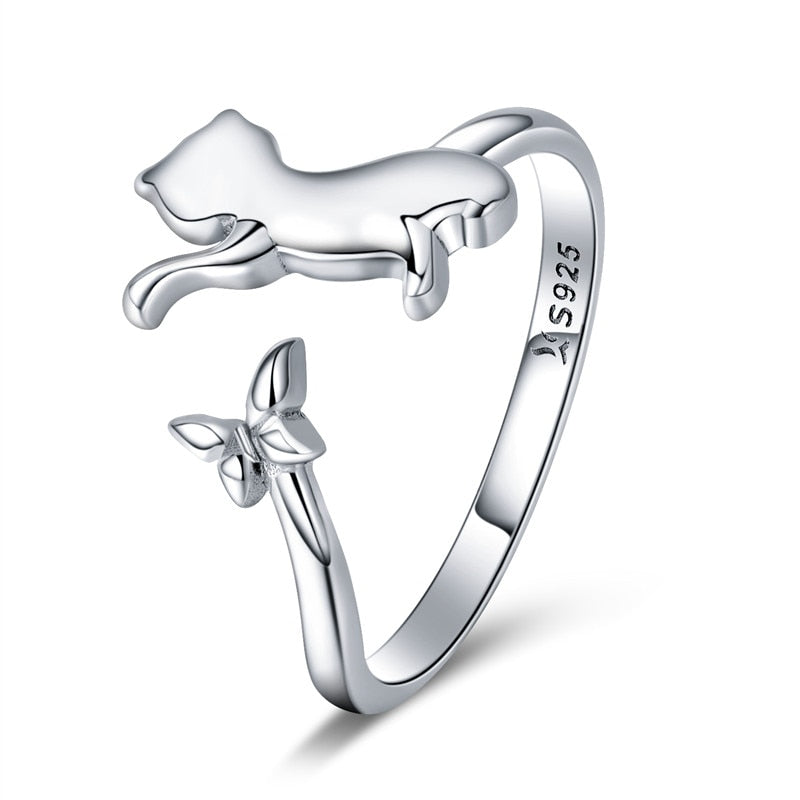 Sterling Silver 925 Butterfly Tail Cat Adjustable Ring