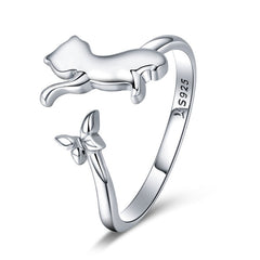 Sterling Silver 925 Butterfly Tail Cat Adjustable Ring