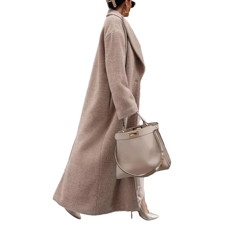 Women Casual Lapel Woolen Long Coat