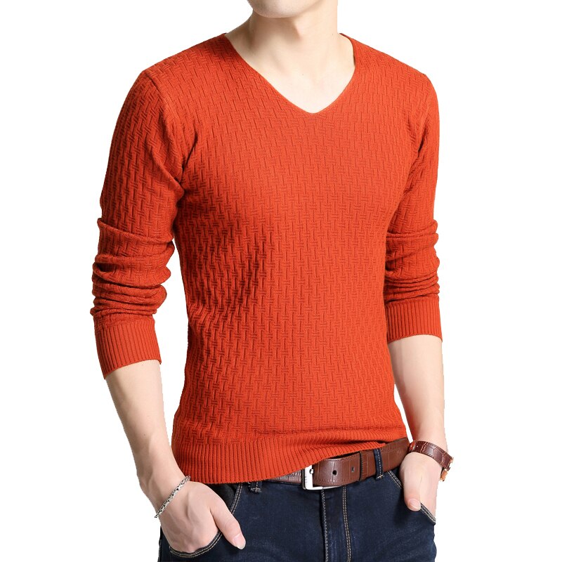 Mens V-collar Long Sleeve Knitted Sweater