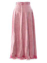 Women Casual High Waist Rose Red Long Skirt