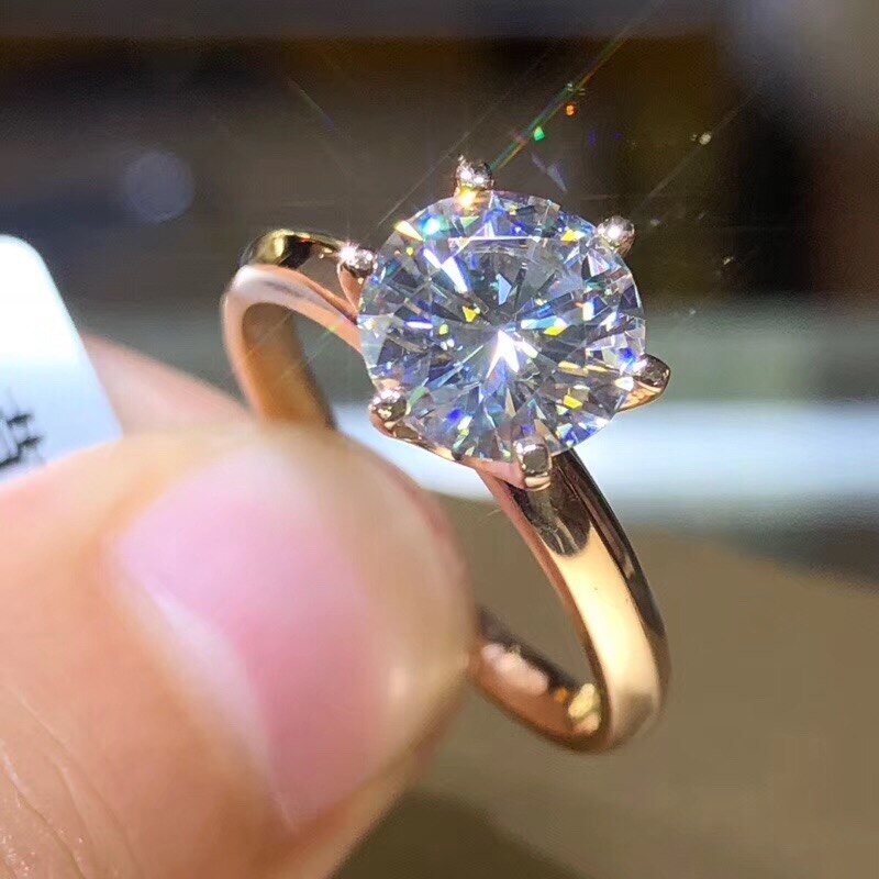 Women 18K Pure Gold Solitaire 2.0ct CZ Engagement Rings