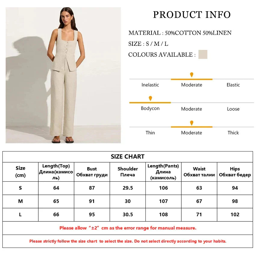 Women Slim Khaki Linen Pants Co Ord