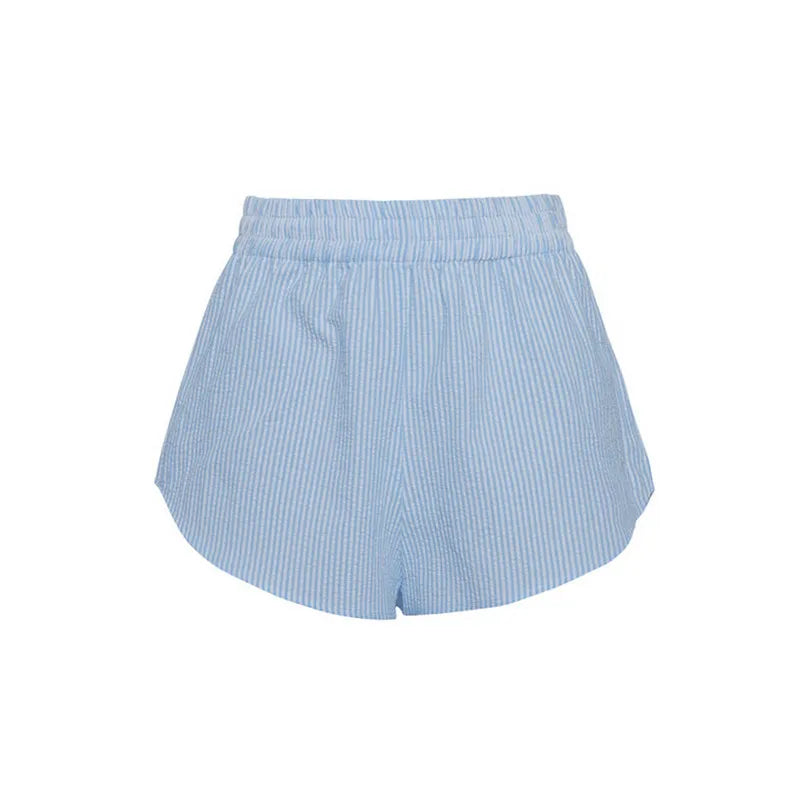 Women Striped Long Sleeve Button-down Shirt with Shorts Co Ords