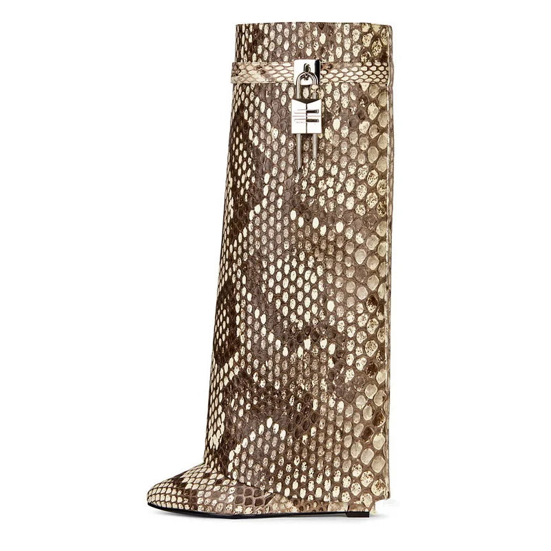 Women Full Sheath Sexy Knee High Boots Lock Detail