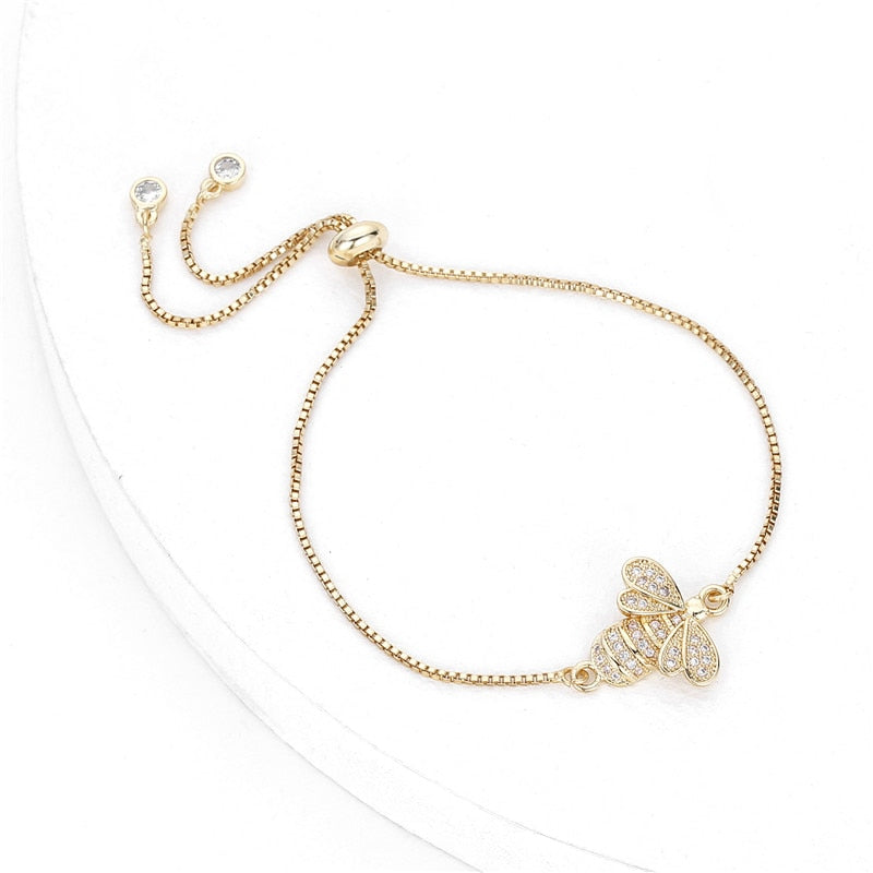 Women Cubic Zirconia Bee Charm Bracelet