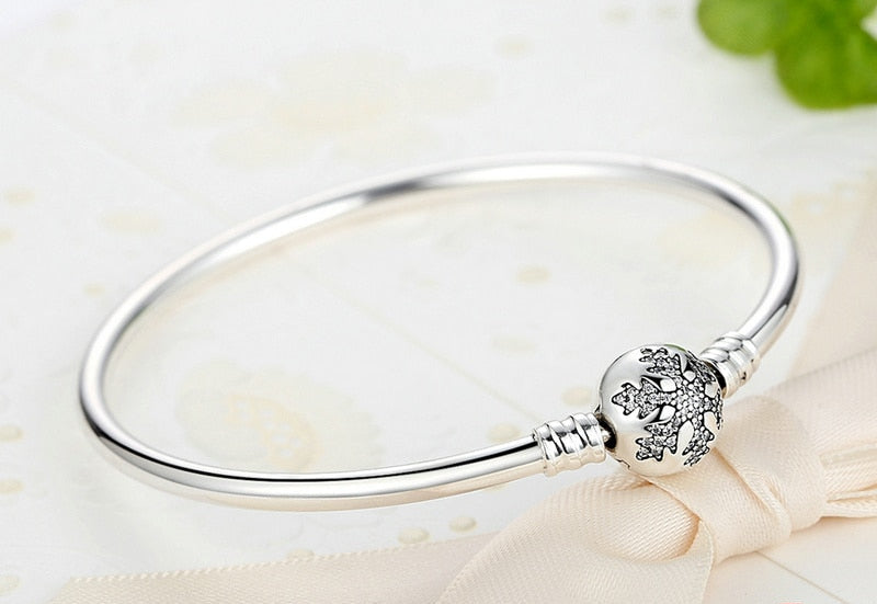 Sterling Silver 925 Women Snowflake Clasp Snake Chain Bracelet