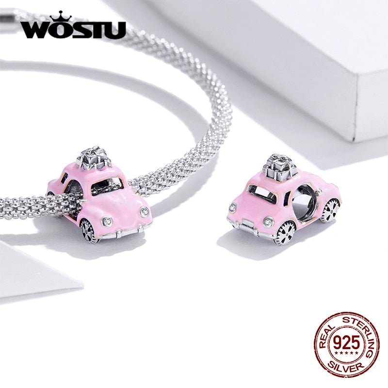Sterling Silver 925 Colorful Enamel Pendant Car Charms