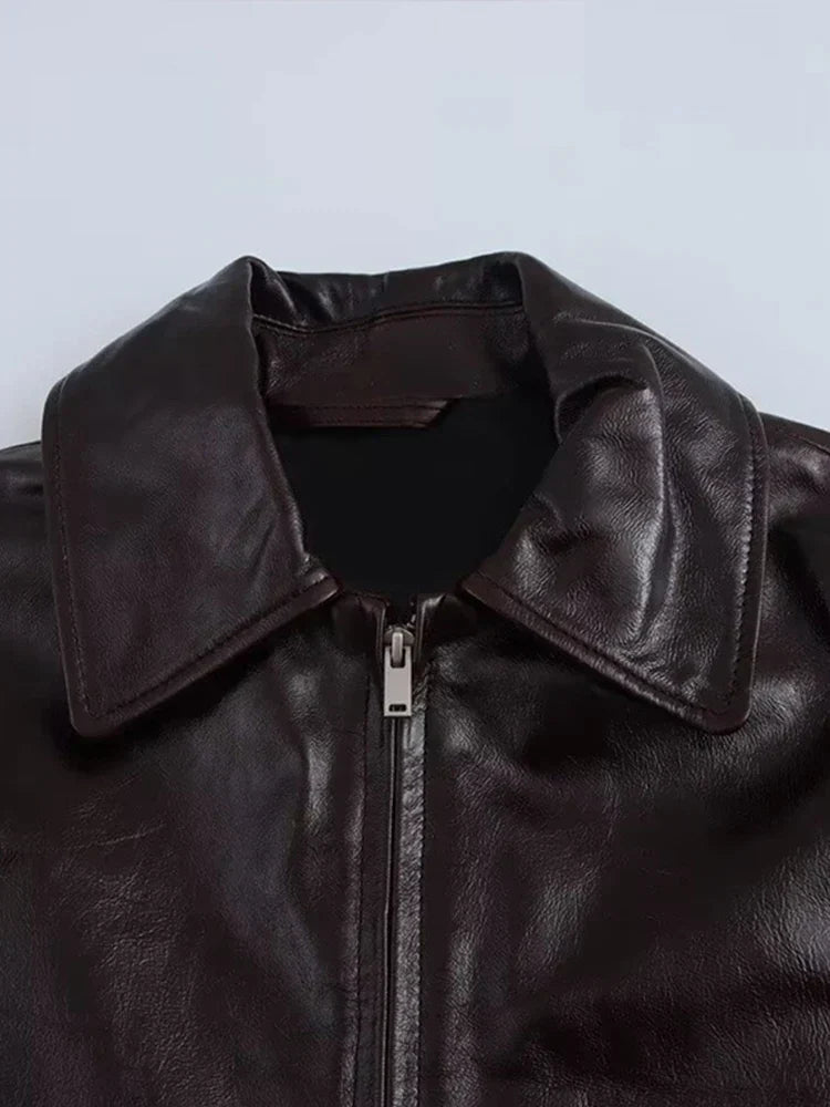 Women Leather High Waist A-line Skirt Suits