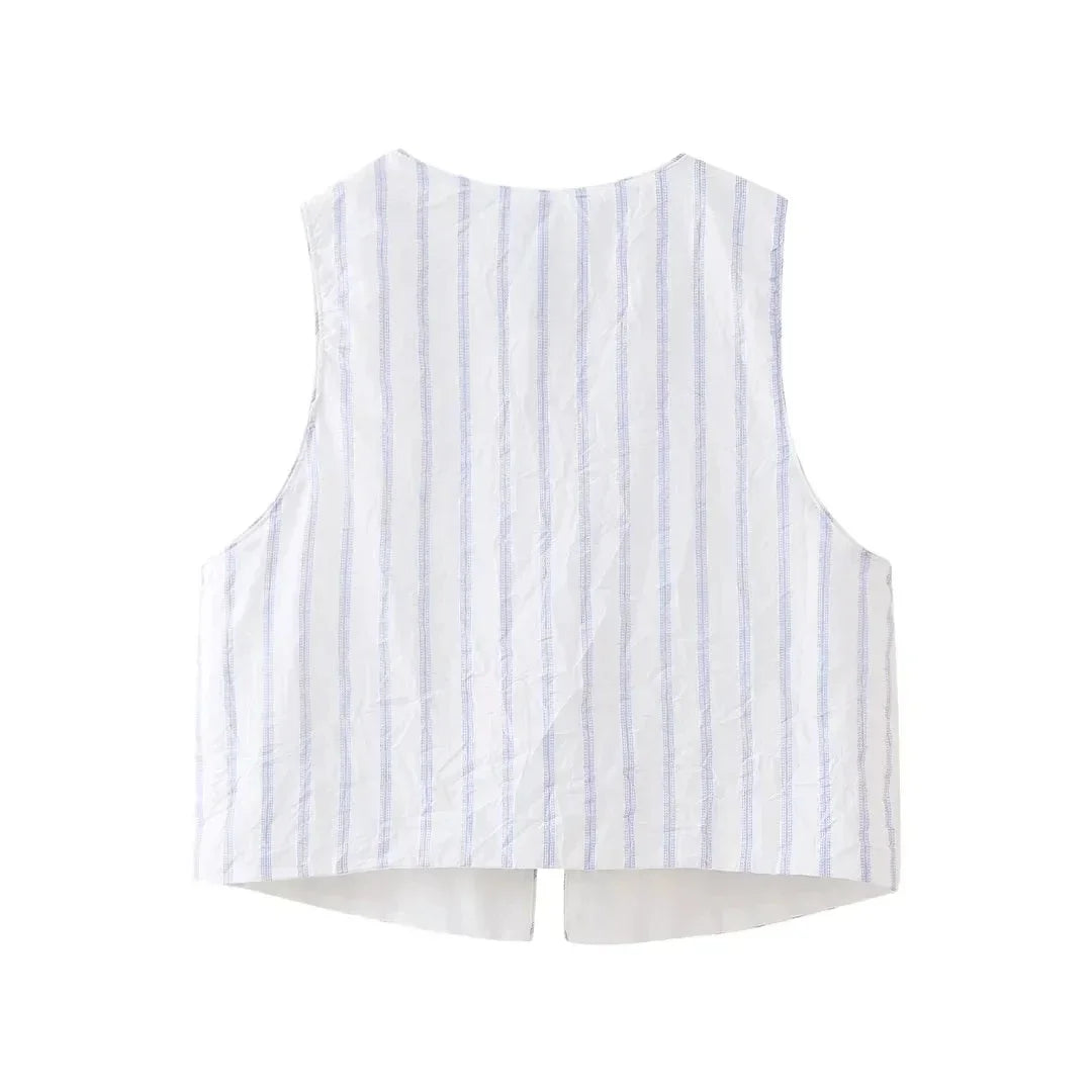 Women Striped Vest Sleeveless Tops + High Waist Long Casual Pant 2 Piece Outfits