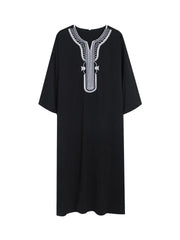 Men Moroccan Dubai Embroidered Loose Breathable Abaya Summer