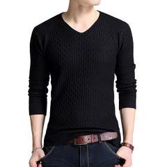 Mens V-collar Long Sleeve Knitted Sweater