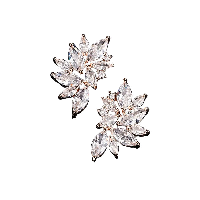 Woman Cubic Zircon Crystal Flower Stud Earrings
