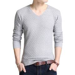 Mens V-collar Long Sleeve Knitted Sweater