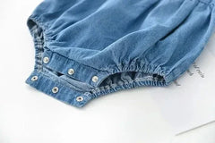 Newborn Baby Girl Soft Ruffle Denim Short Comfortable Jumpsuit