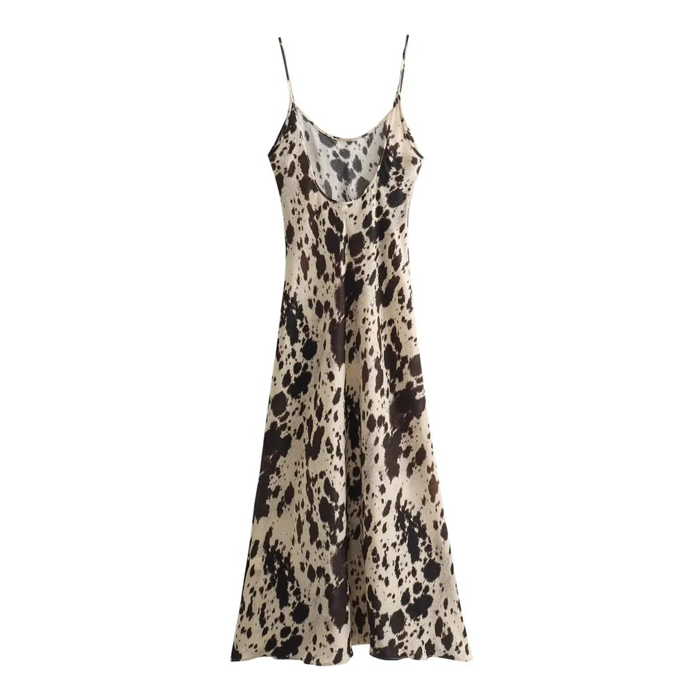 Women Animal Pattern Printed Silk Satin Skirt