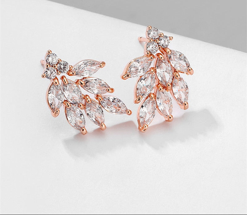 Woman Cubic Zircon Crystal Flower Stud Earrings
