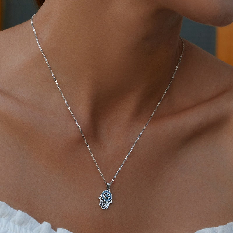 Sterling Silver 925 Guarding Hand Pendant & Necklace