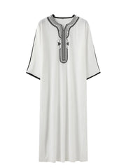 Men Moroccan Dubai Embroidered Loose Breathable Abaya Summer