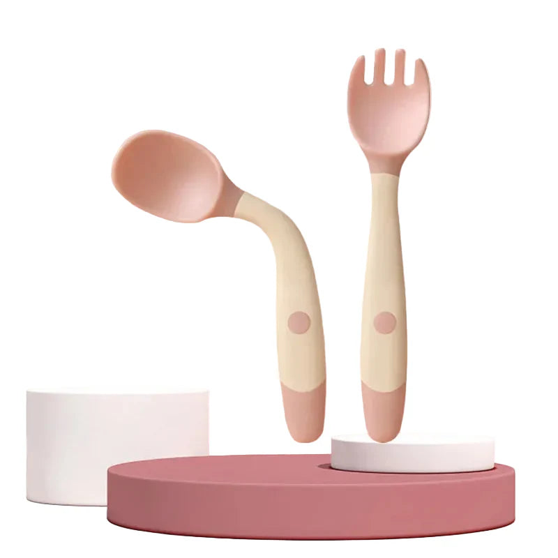 Kids Baby Spoon Fork Soft Bendable Silicone Scoop Fork Kit Tableware