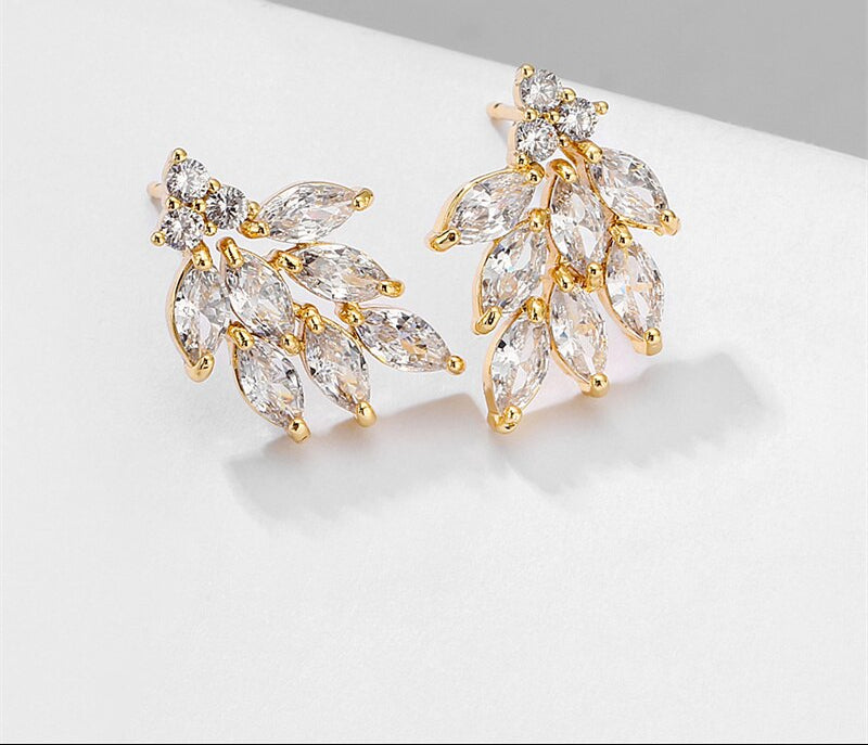 Woman Cubic Zircon Crystal Flower Stud Earrings
