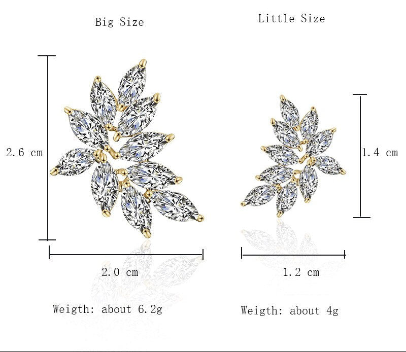 Woman Cubic Zircon Crystal Flower Stud Earrings