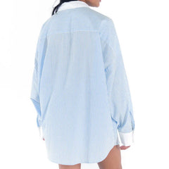 Women Striped Long Sleeve Button-down Shirt with Shorts Co Ords
