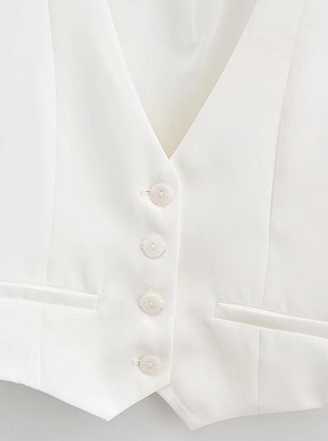 Women Vintage Cropped V Neck Sleeveless Waistcoat