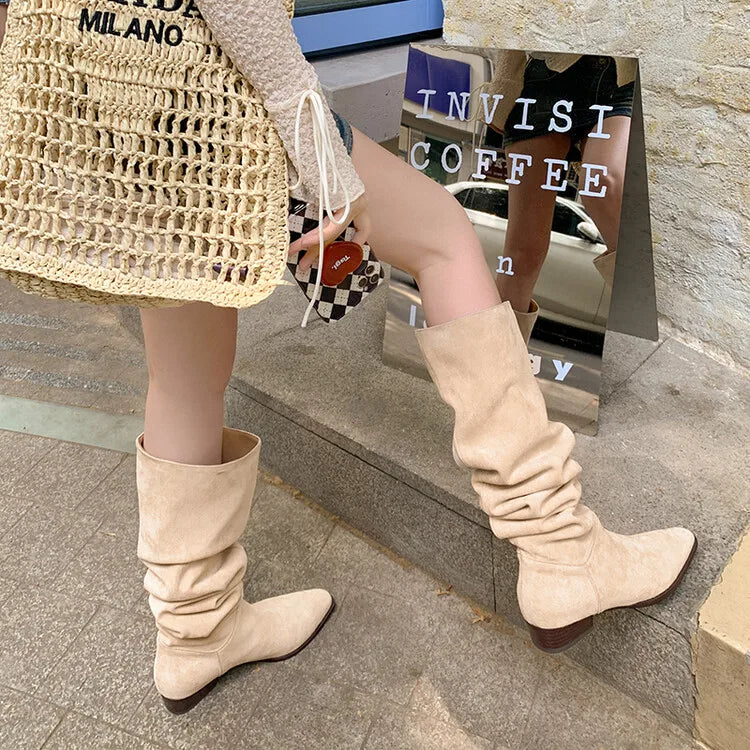 Accessories Women Faux Suede Pleated Boots