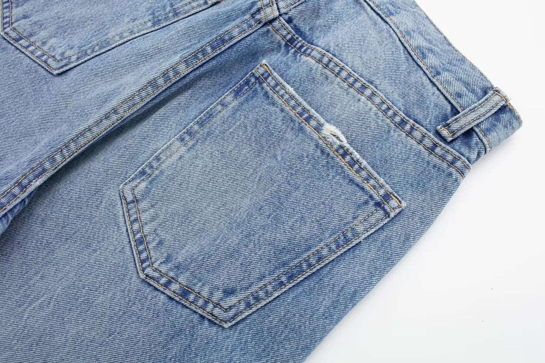 Women Blue Denim High Waist Wide Leg Ripped Jeans