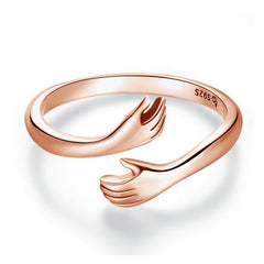 Sterling Silver 925 Hug Warmth and Love Hand Adjustable Ring