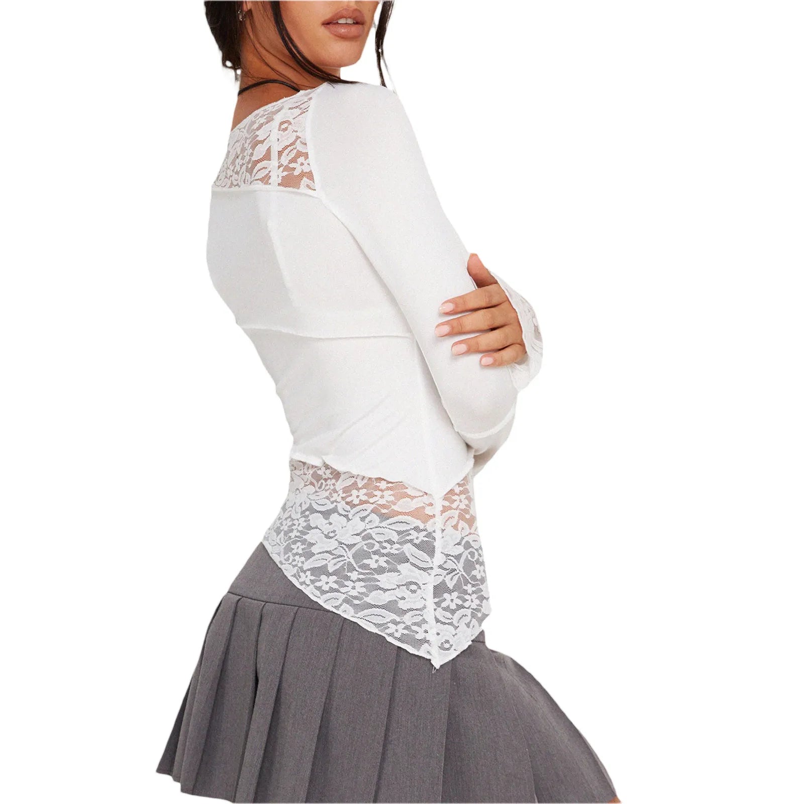 Women Casual Long Sleeve Lace Slim Fit T-Shirt