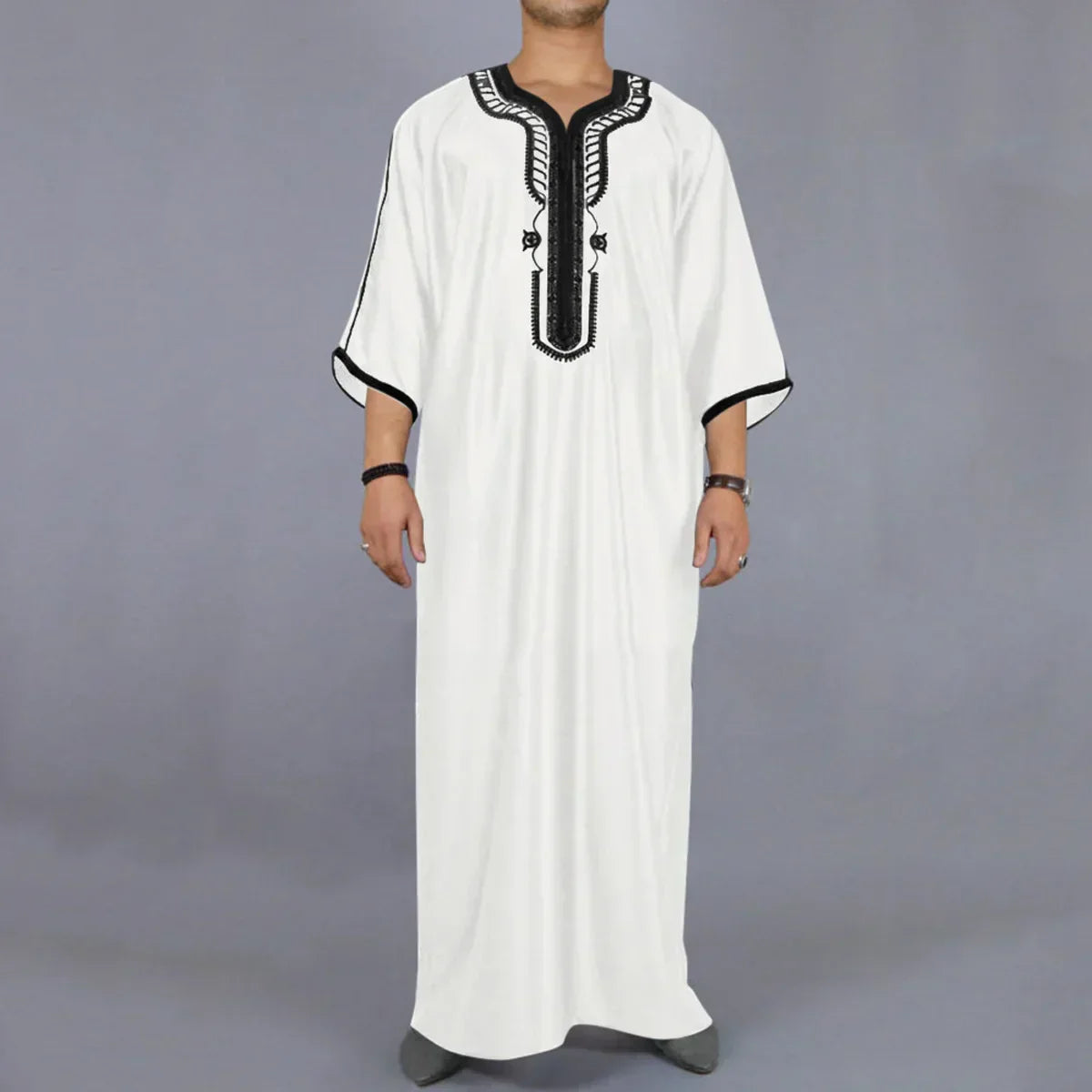 Men Moroccan Dubai Embroidered Loose Breathable Abaya Summer