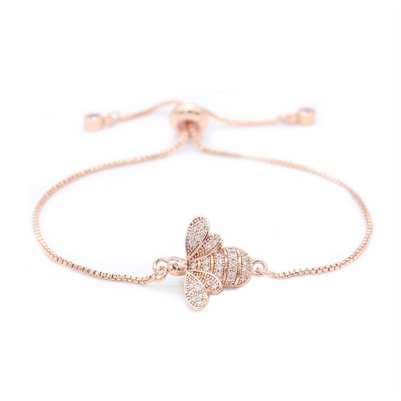 Women Cubic Zirconia Bee Charm Bracelet